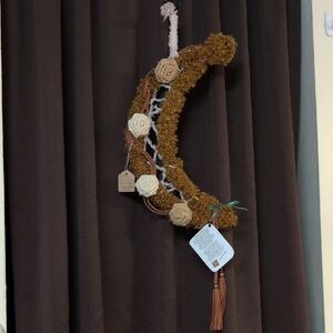 Rustic Crescent Moon Wreath with Flowers